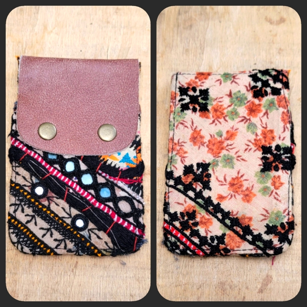 🫡🧀 Free People Boho Embroidered Repurposed vtg banjara hippie Wallet card case